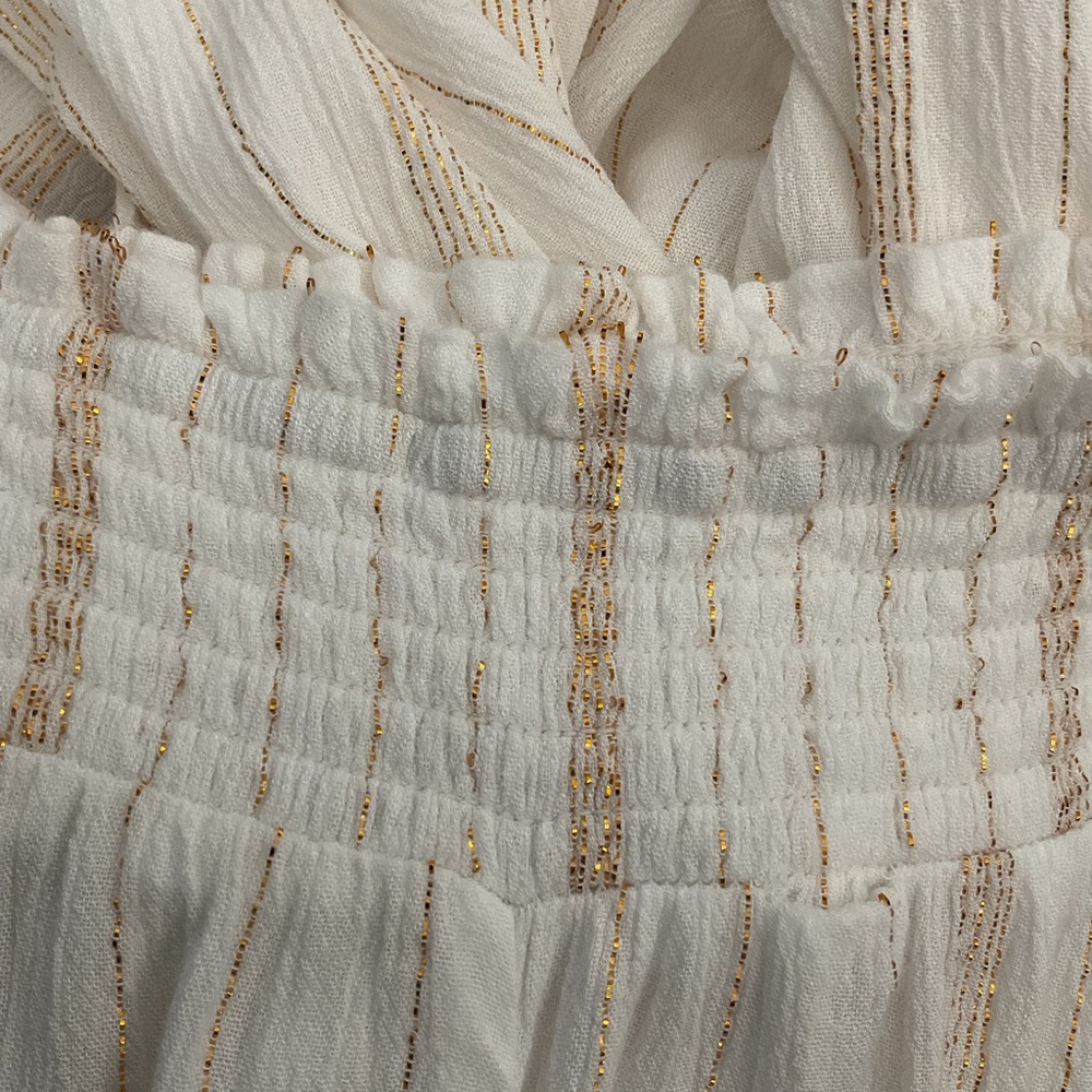 Ramy Brook White cover up pants with Gold Threading - Picture 3 of 5